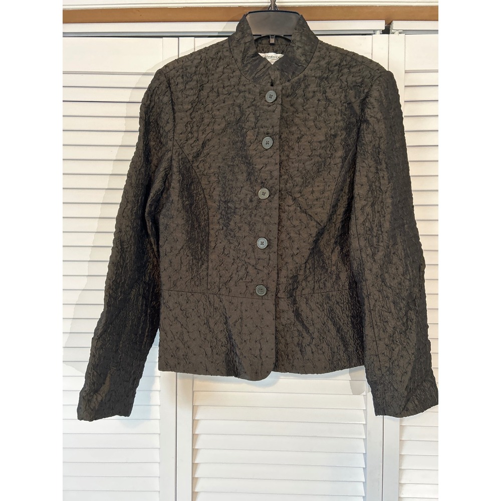 Coldwater Creek Textured Brown Blazer Jacket Women's S Mock Neck Button Front